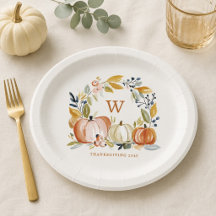  モノグラム入りフェルト柄パンプキンの Thanksgiving 
