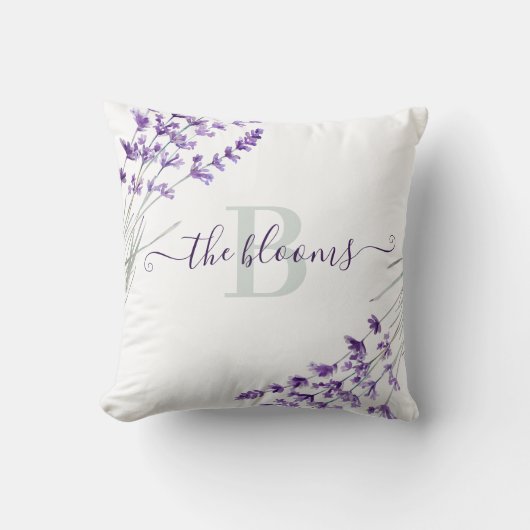 モノグラム入りフォトウォーターカラーラベンダー枕 クッション (正面)