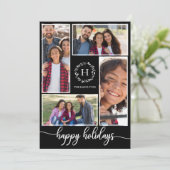 モノグラム入りフォトコラージュ ブラック Happy Holidays 招待状 (スタンド正面)