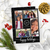 モノグラム入りフォトコラージュ ブラック Happy Holidays 招待状