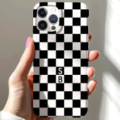モノグラム入りブラック＆ホワイト チェック柄 Case-Mate iPhoneケース