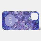 モノグラム入りブルーシルバーグリッターマーメイドスケール Case-Mate iPhoneケース (裏面 (横))