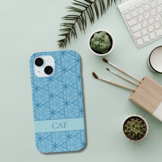 モノグラム入りブルー幾何学抽象パターン Case-Mate iPhoneケース