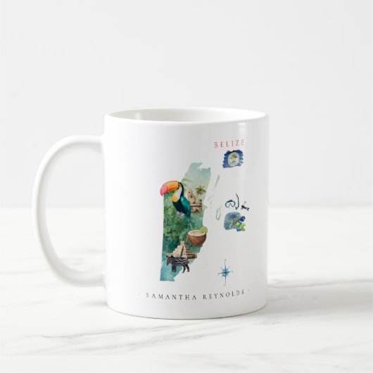 モノグラム入りベリーズの水彩画地図 コーヒーマグカップ (左)