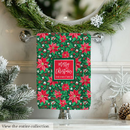 モノグラム入りホットレッドマゼンタグリーンプレッピークリスマス バスタオルセット