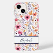モノグラム入りボヘミアン風の野の花 ピンク パープル オレンジ コーラル Case-Mate iPhoneケース (裏面)
