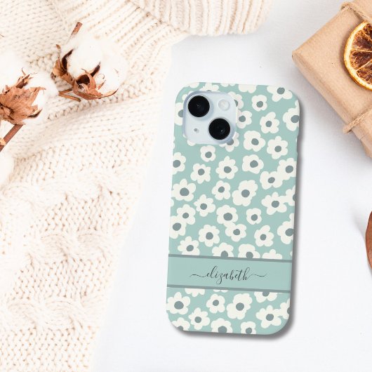 モノグラム入りボヘミアン風グリーン ホワイト グレー 花柄 Case-Mate iPhoneケース