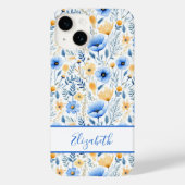 モノグラム入りボホスタイルの野の花 ブルー+イエロー フラワー Case-Mate iPhoneケース (裏面)