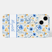 モノグラム入りボホスタイルの野の花 ブルー+イエロー フラワー Case-Mate iPhoneケース (裏面 (横))