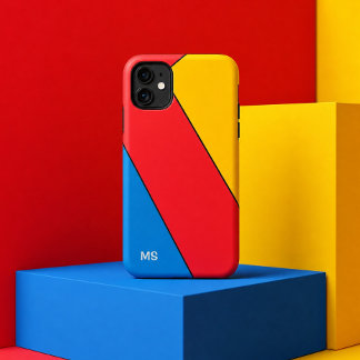 モノグラム入りミッドセンチュリー・バウハウス風レトロカラーブロック iPhone 15 PRO MAXケース