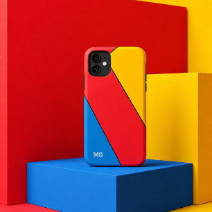 モノグラム入りミッドセンチュリー・バウハウス風レトロカラーブロック iPhone 15 PRO MAXケース