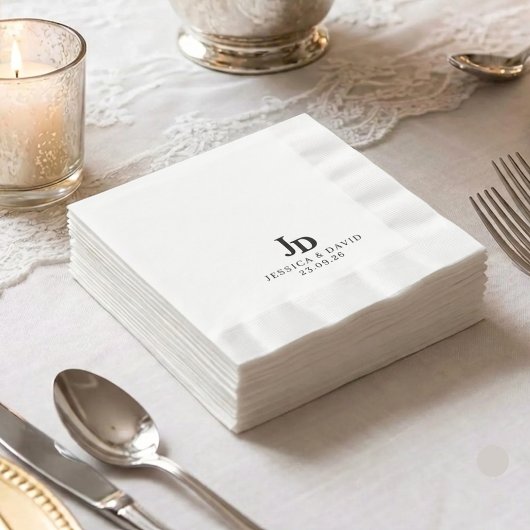 モノグラム入りミニマリスト結婚式用ナプキン 縁ありランチョンナプキン