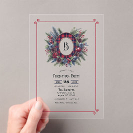 モノグラム入りリッチ プリント クリスマスパーティー アクリル招待状
