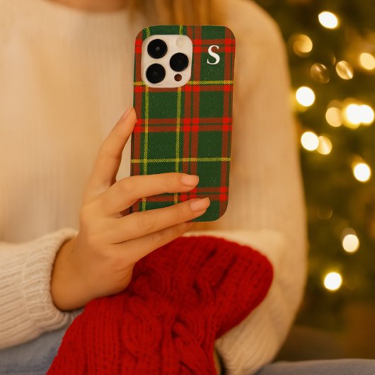 モノグラム入りレッドグリーンのタータンチェック柄  Case-Mate iPhoneケース