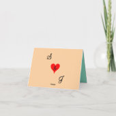 モノグラム入りレッドハートの結婚式のお礼 ピンク グリーン サンキューカード (裏面)