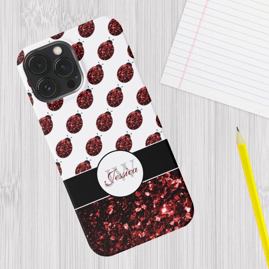 モノグラム入りレッドレディバグスパンコール模様 Case-Mate iPhoneケース