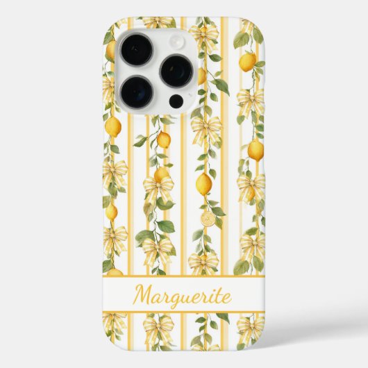 モノグラム入りレモンのつるとキュートなリボン Case-Mate iPhoneケース (裏面)
