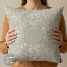 モノグラム入りロマンティックなマグノリアの花とくすんだサージグリーン クッション