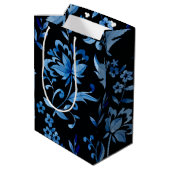 モノグラム入り上品なヴィンテージ風ブルーの花柄 ミディアムペーパーバッグ (裏面アングル)