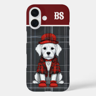 モノグラム入り伝統的なスコットランド風の犬 - プリント柄 iPhone 16ケース
