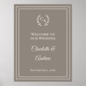 モノグラム入り優雅なタウプとアイボリーの結婚式ウェルカム ポスター (正面)