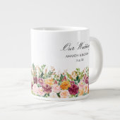 モノグラム入り優雅な水彩の薔薇の花のブライズメイド ジャンボコーヒーマグカップ (正面右)