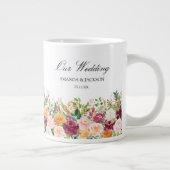 モノグラム入り優雅な水彩の薔薇の花のブライズメイド ジャンボコーヒーマグカップ (右)