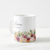 モノグラム入り優雅な水彩バラの花のブライズメイド コーヒーマグカップ (正面左)