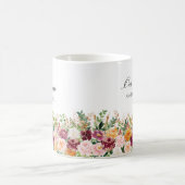 モノグラム入り優雅な水彩バラの花のブライズメイド コーヒーマグカップ (中央)