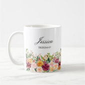 モノグラム入り優雅な水彩バラの花のブライズメイド コーヒーマグカップ (左)
