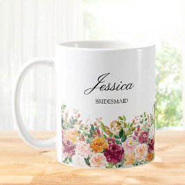 モノグラム入り優雅な水彩バラの花のブライズメイド コーヒーマグカップ