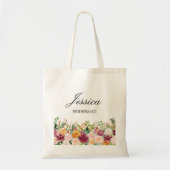 モノグラム入り優雅な水彩バラの花嫁サポート用バッグ トートバッグ (正面)