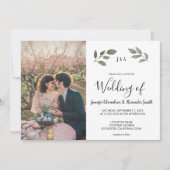 モノグラム入り写真のレトロボタニカルな結婚式 招待状 (正面)