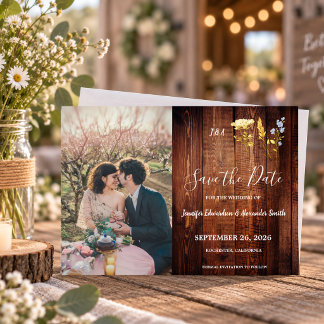 モノグラム入り写真の田舎風フラワーSave the Date 招待状