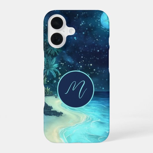 モノグラム入り夢のビーチの星空夜景 iPhone 16ケース (裏面)