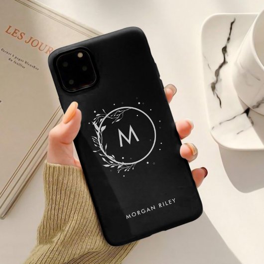 モノグラム入り大人シンプルな黒白フラワーデザイン Case-Mate iPhoneケース