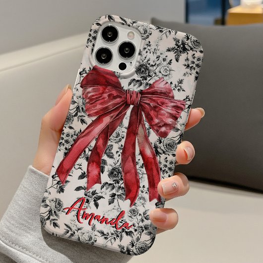 モノグラム入り大人可愛い黒白赤トワル柄バウ Case-Mate iPhoneケース