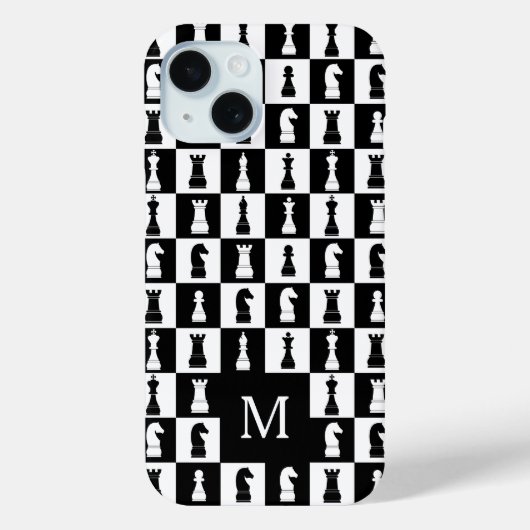 モノグラム入り大理石調チェス柄 Case-Mate iPhoneケース (裏面)
