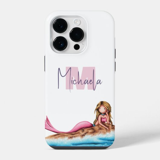 モノグラム入り女の子らしい人魚デザイン iPhoneケース (裏面)