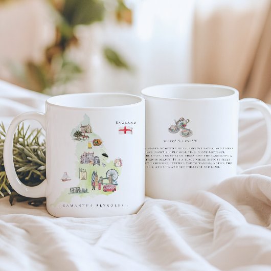 モノグラム入り水彩画イギリス地図デザイン コーヒーマグカップ