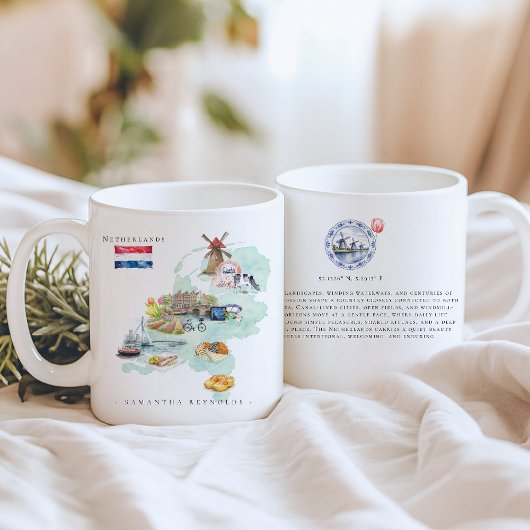 モノグラム入り水彩画風オランダ地図デザイン コーヒーマグカップ