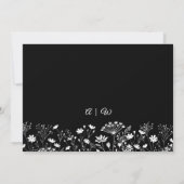 モノグラム入り洗練された黒と白の花柄デザイン ノートカード (裏面)