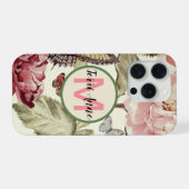 モノグラム入り牡丹と蝶のデザイン iPhoneケース (裏面横)