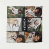 モノグラム入り犬の写真コラージュ タペストリー (正面(横))