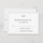 モノグラム入り白の結婚式RSVPカード 出欠カード (正面)