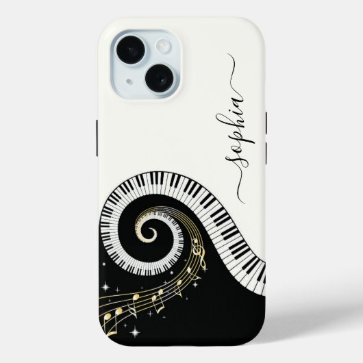 モノグラム入り白黒ピアノ鍵盤音符 Case-Mate iPhoneケース (裏面)