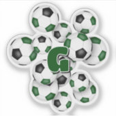 モノグラム入り緑と黒のサッカーボール ステッカー シール (正面)