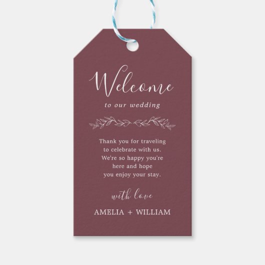 モノグラム入り葉っぱのミニマルな結婚式ウェルカムギフトタグ ギフトタグ (正面)