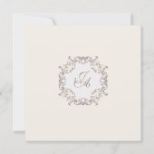 モノグラム入り象牙色バロック風結婚式延期カード 招待状 (裏面)