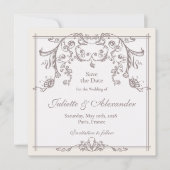 モノグラム入り象牙色バロック風結婚式延期カード 招待状 (正面)
